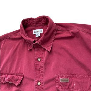 Vintage Carhartt Workwear Red Short Sleeve Heavy Collared Shirt Used Size XL